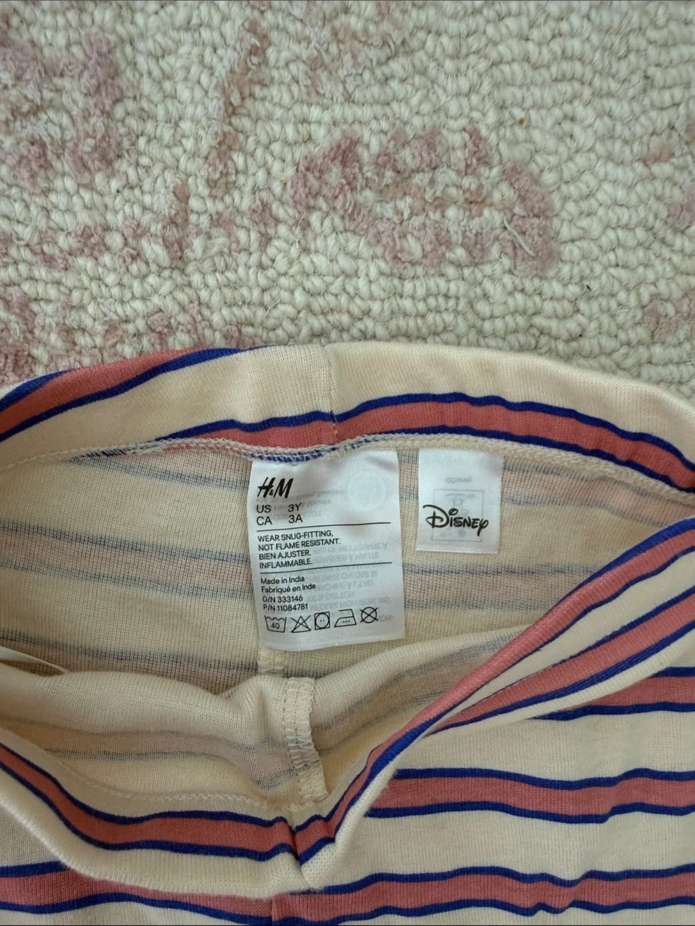 Disney Minnie Mouse Pink Cream Stripe Short Pajama Set H&M Size 3T NWT